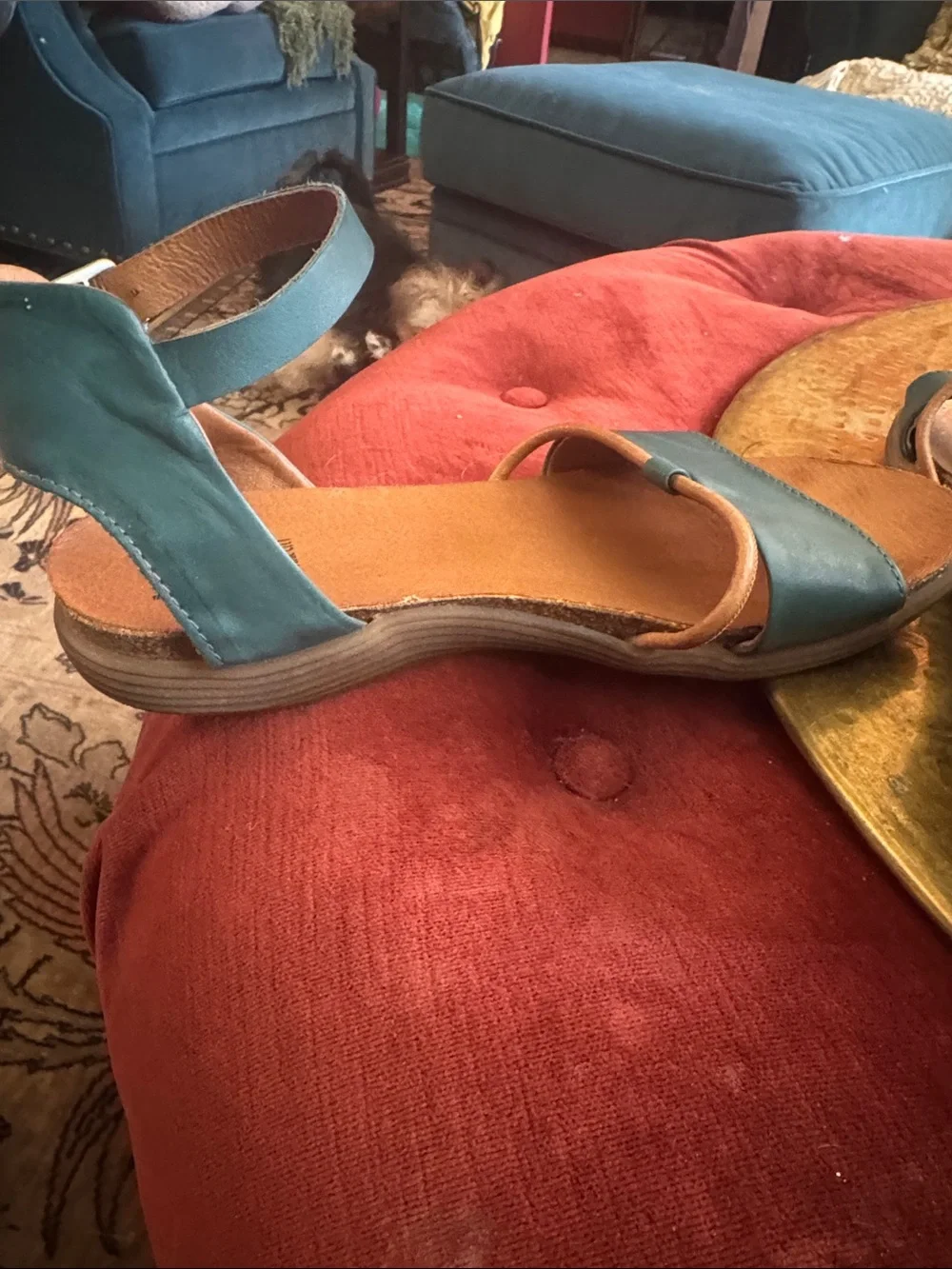 Miz Mooz Teal Leather Ankle-Strap Sandals